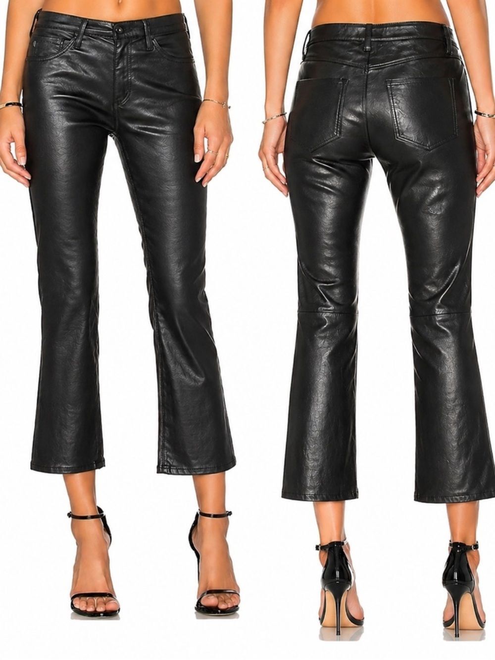J BRAND Black Lamb Leather Cropped Flare Pants Womens Size 25 NWT Luxe Stretch